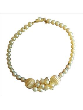 Gold Necklace with Textured Beads and Crystal Accents